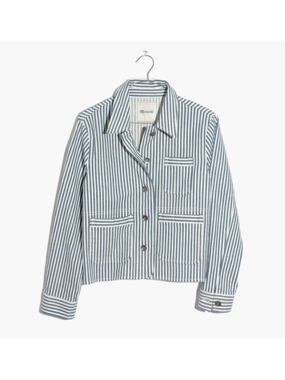madewell shrunken workwear jacket in poppy stripe